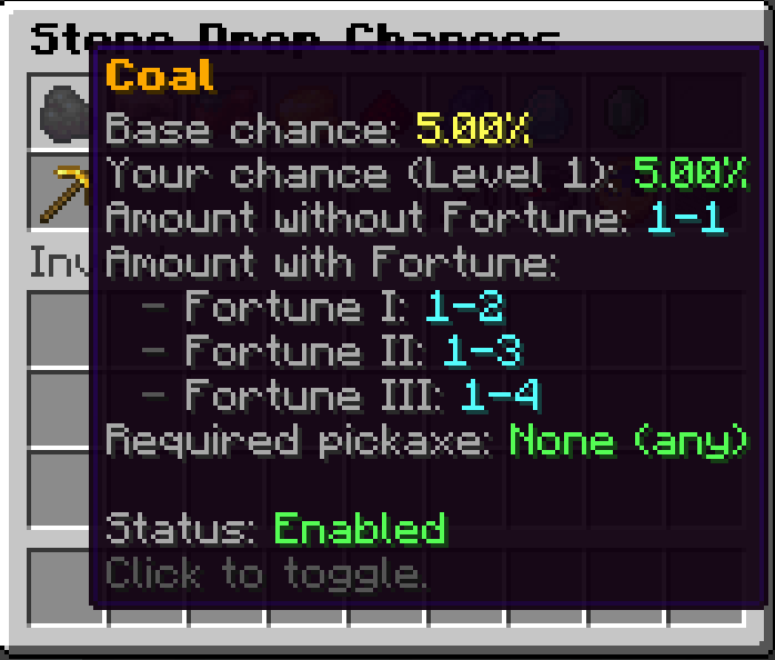Drop menu with coal info