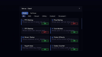Client settings screen