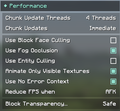 Performance Settings