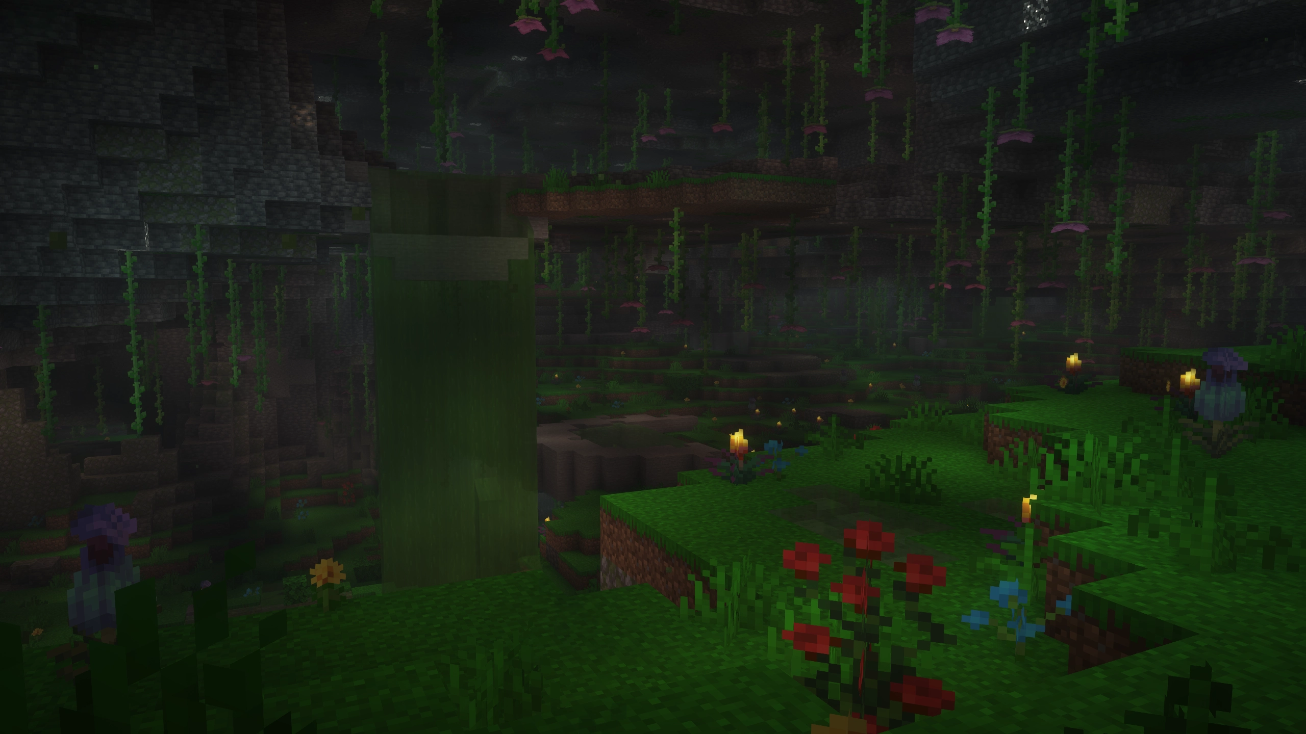A screenshot from the Infinity Cave mod, showing the sulfide caves.