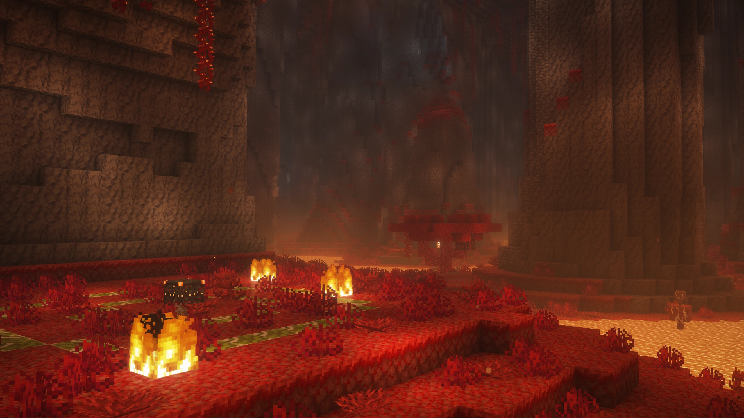 A screenshot from the Infinity Cave mod, showing molten caves and an uncommon trial spawner.