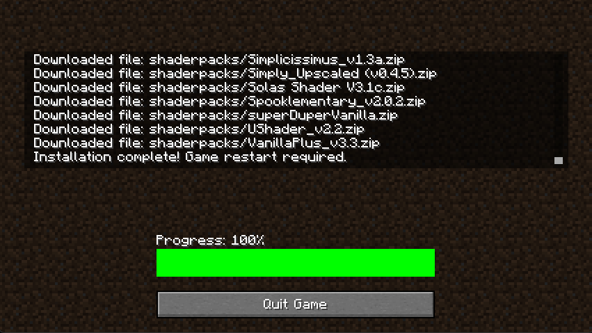 Installation screen