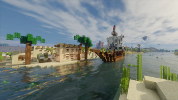 Sailboat arriving at town - No texture packs + Bliss Shaders