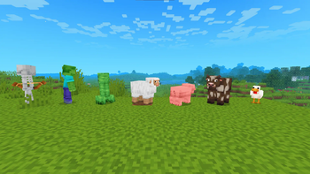 Mobs(skeleton,zombie,creeper,sheep,pig,cow and chicken)