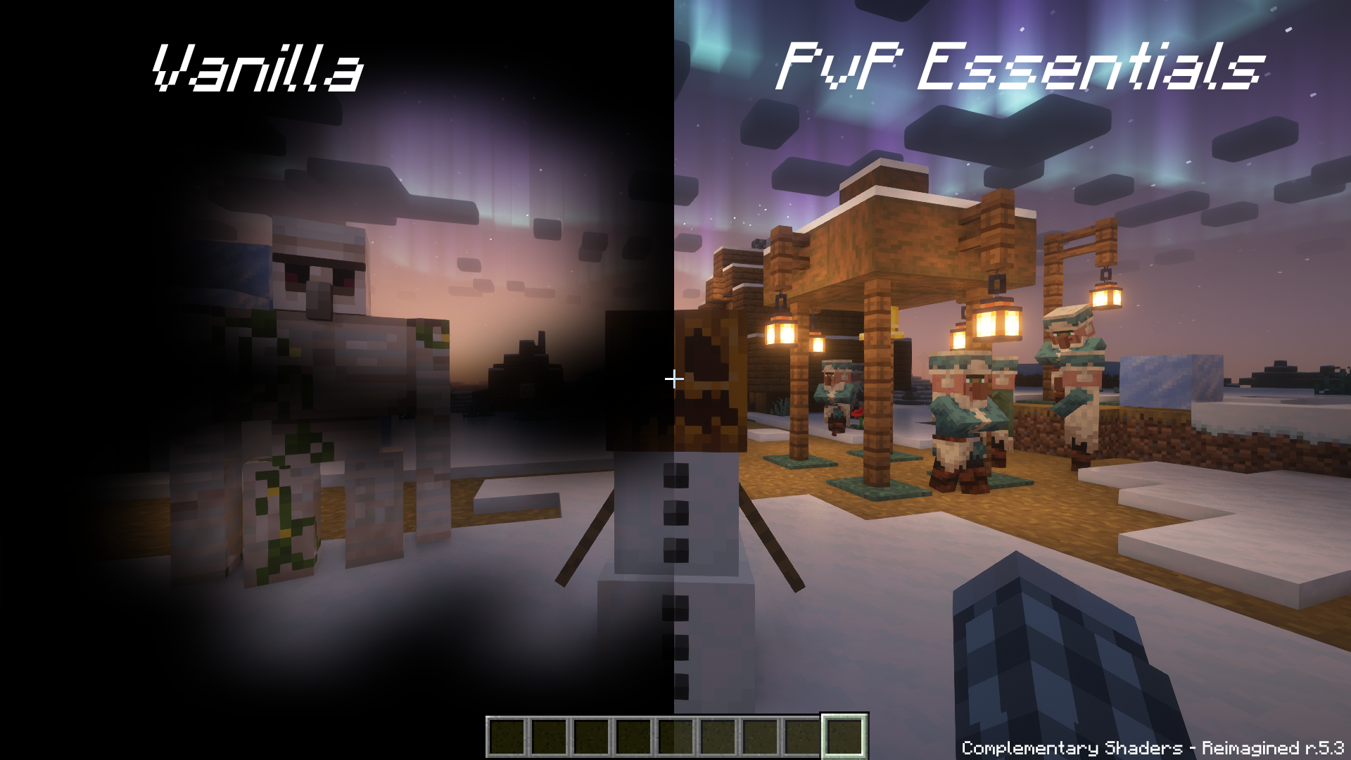 In-game screenshot comparing the vanilla pumpkin blur to the resource pack's pumpkin blur texture.