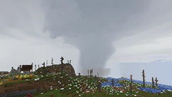 Tornado from security camera with player looking at the tornado