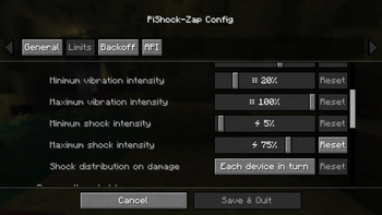 Config screen limits section