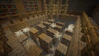 A stronghold library covered in dust