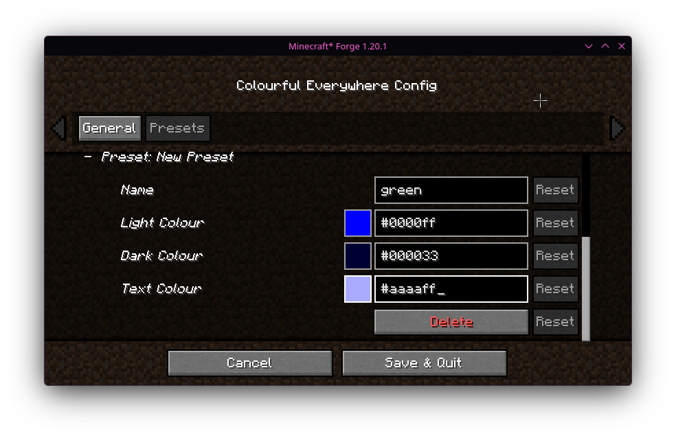 config screen