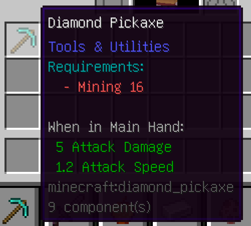 Diamond pickaxe default requirements