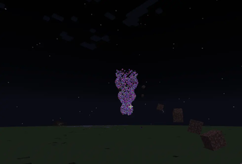 The Broken Script boss flying around and destroying the terrain.