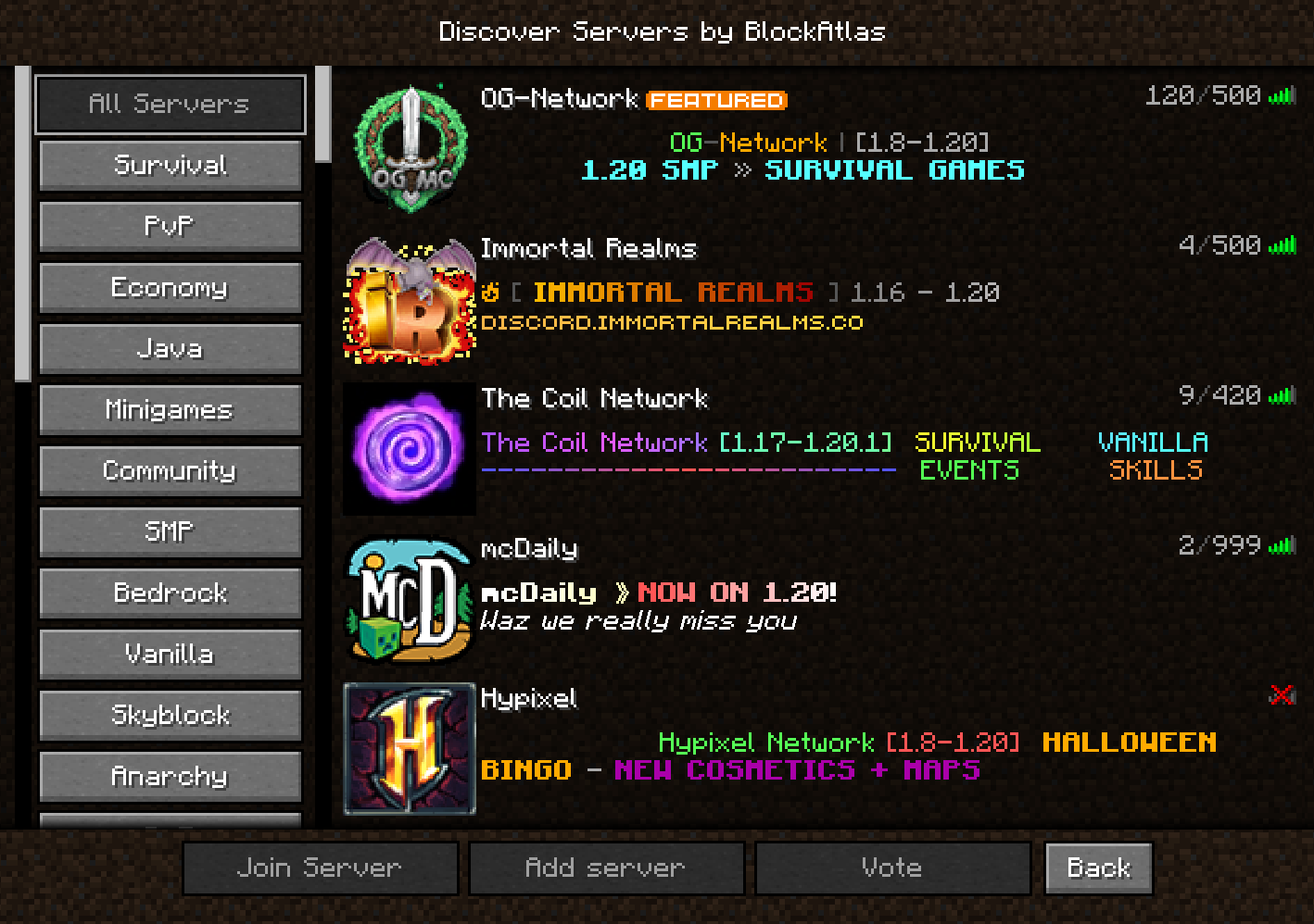 Server Browser User Interface