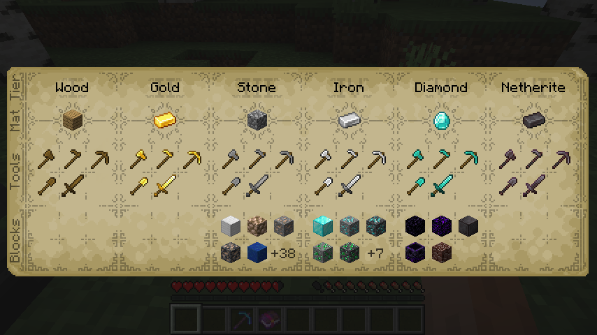 Screenshot of how the UI looks with only vanilla tiers, it becomes scrollable as more mods add additional tiers