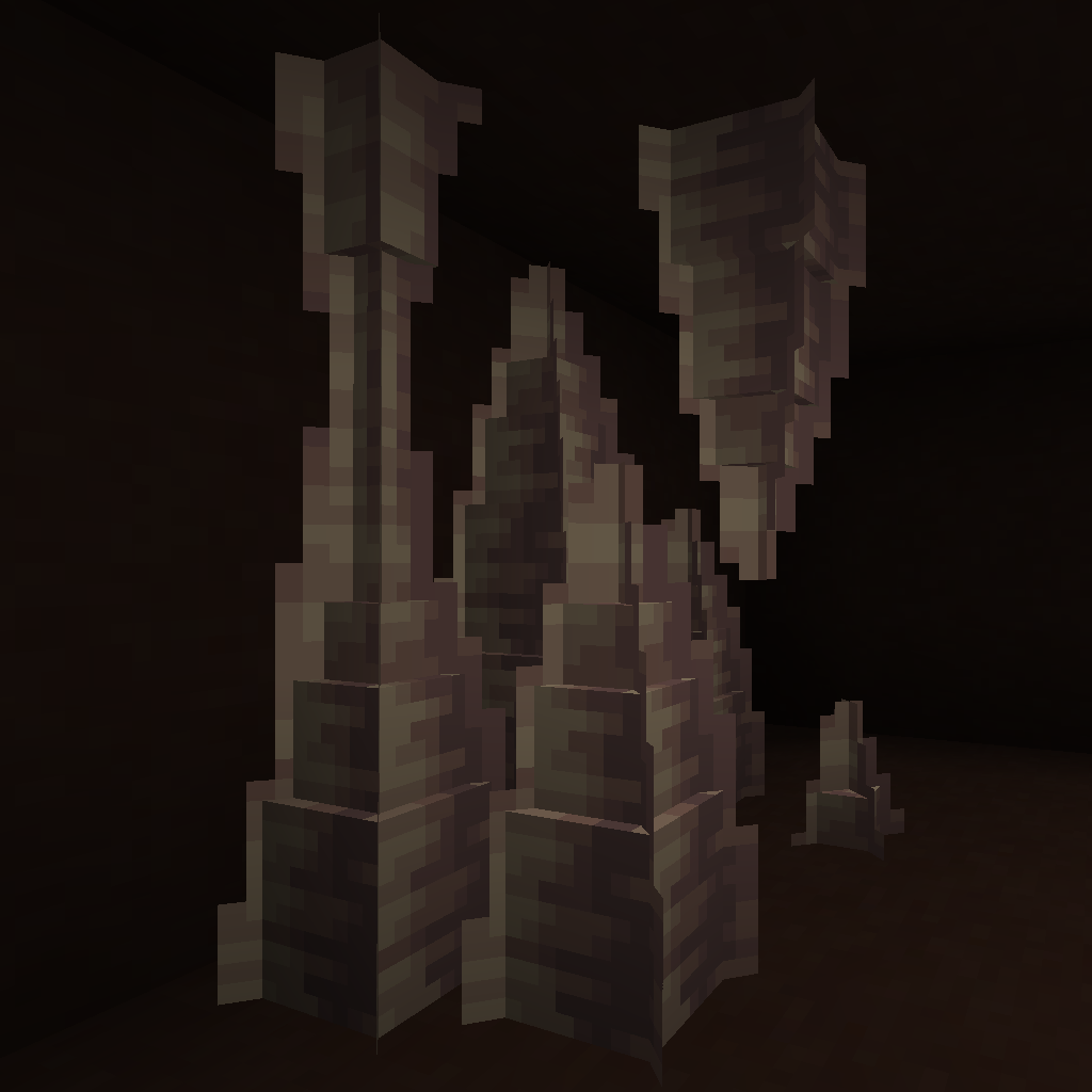 Showcase of a cluster of Blocky Pointed Dripstone