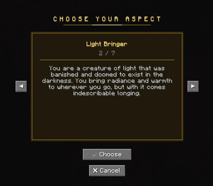 Aspect Selection Screen