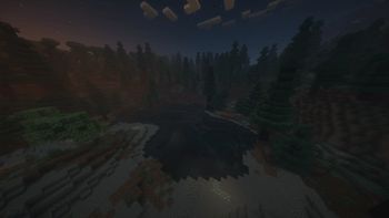 Dusk grows, spruce falls.