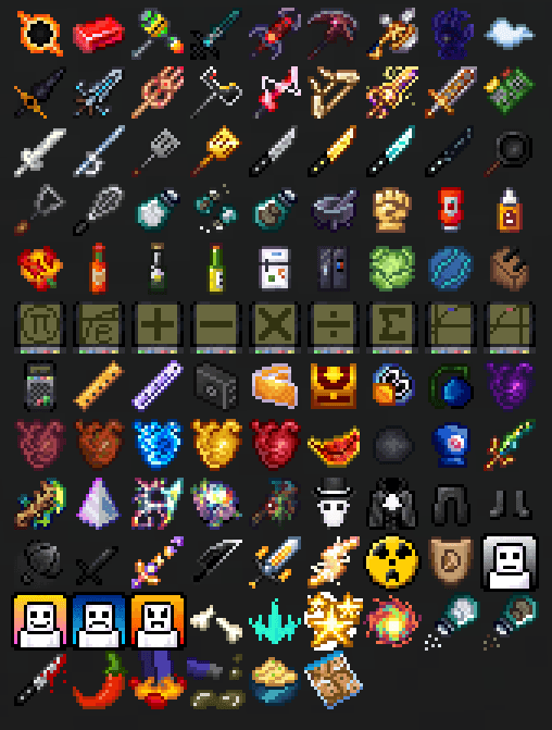 All Items currently available in the mod