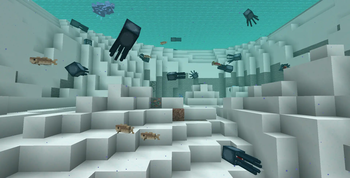 Creatures swimming below the ice in a Cold Desert biome.