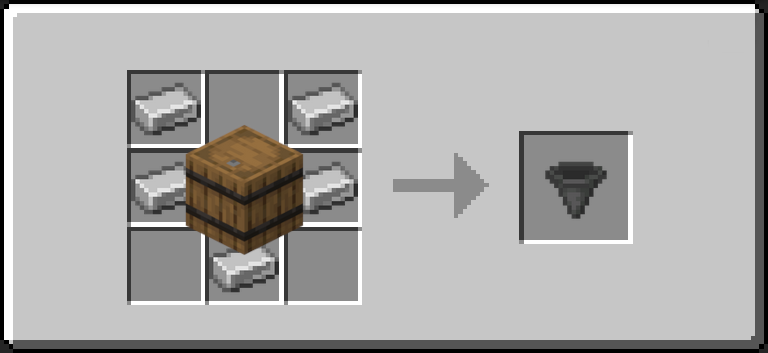 The hopper crafting recipie with an barrel instead of a  chest.