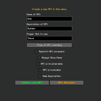 NPC Creator menu