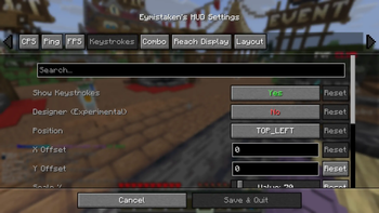 Keystrokes Settings Screen