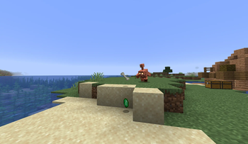 Copper golem running towards dropped emerald