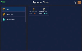 Shop interface