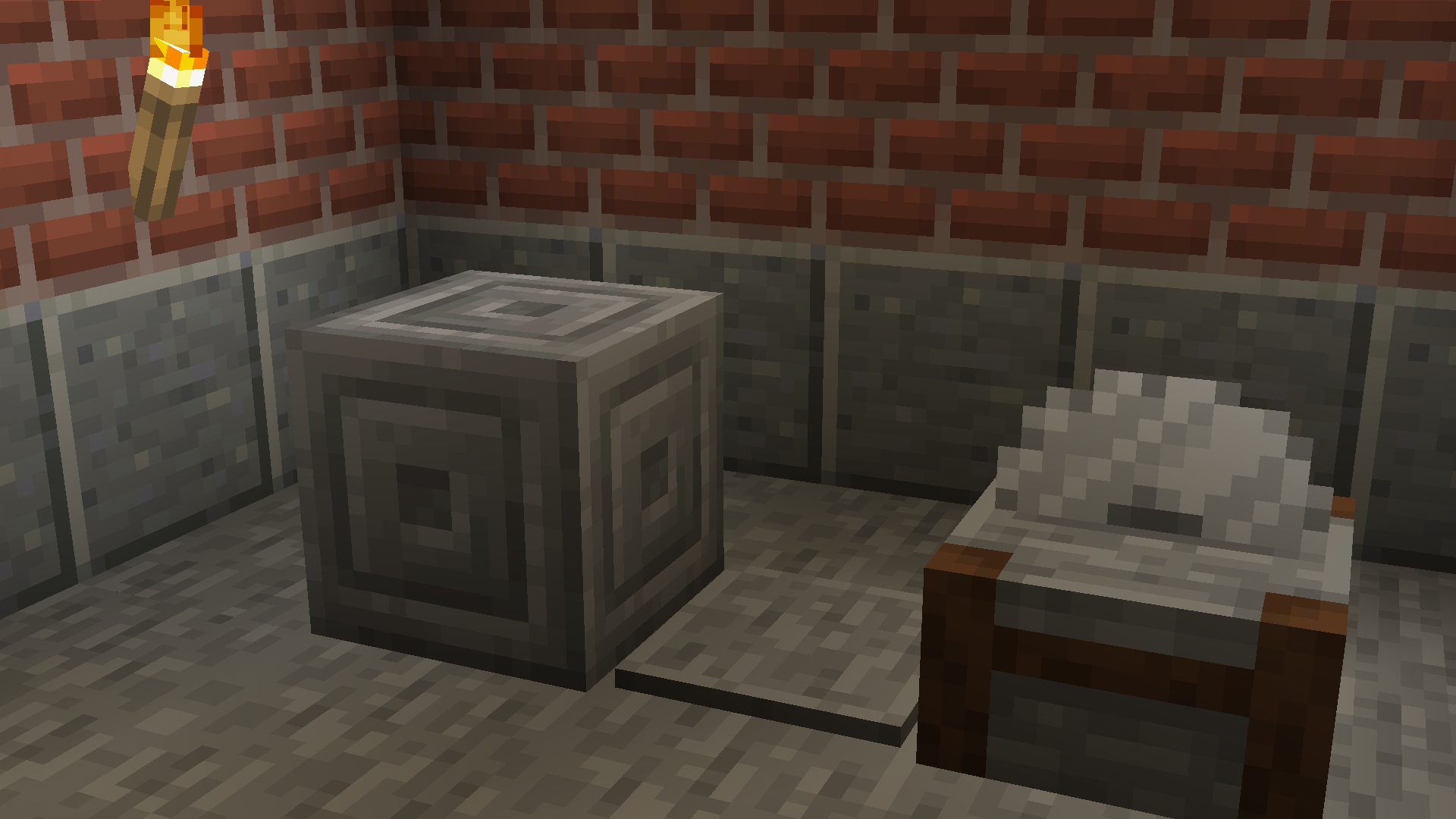 Chiseled Stone Bricks, Stone Pressure Plate and Stonecutter Top