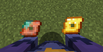 Holding the coins.