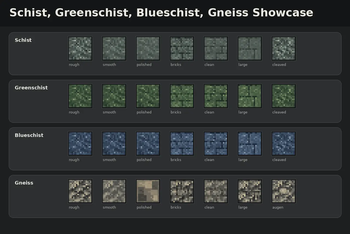 Schist, greenschist, blueschist, gneiss