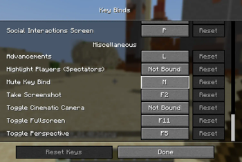Key Binds settings