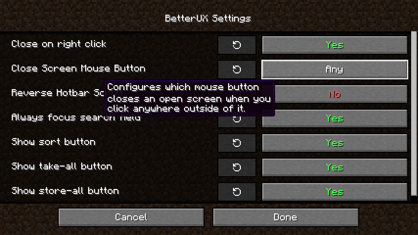 Settings screen