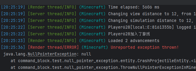throw NullPointerException in Minecraft
