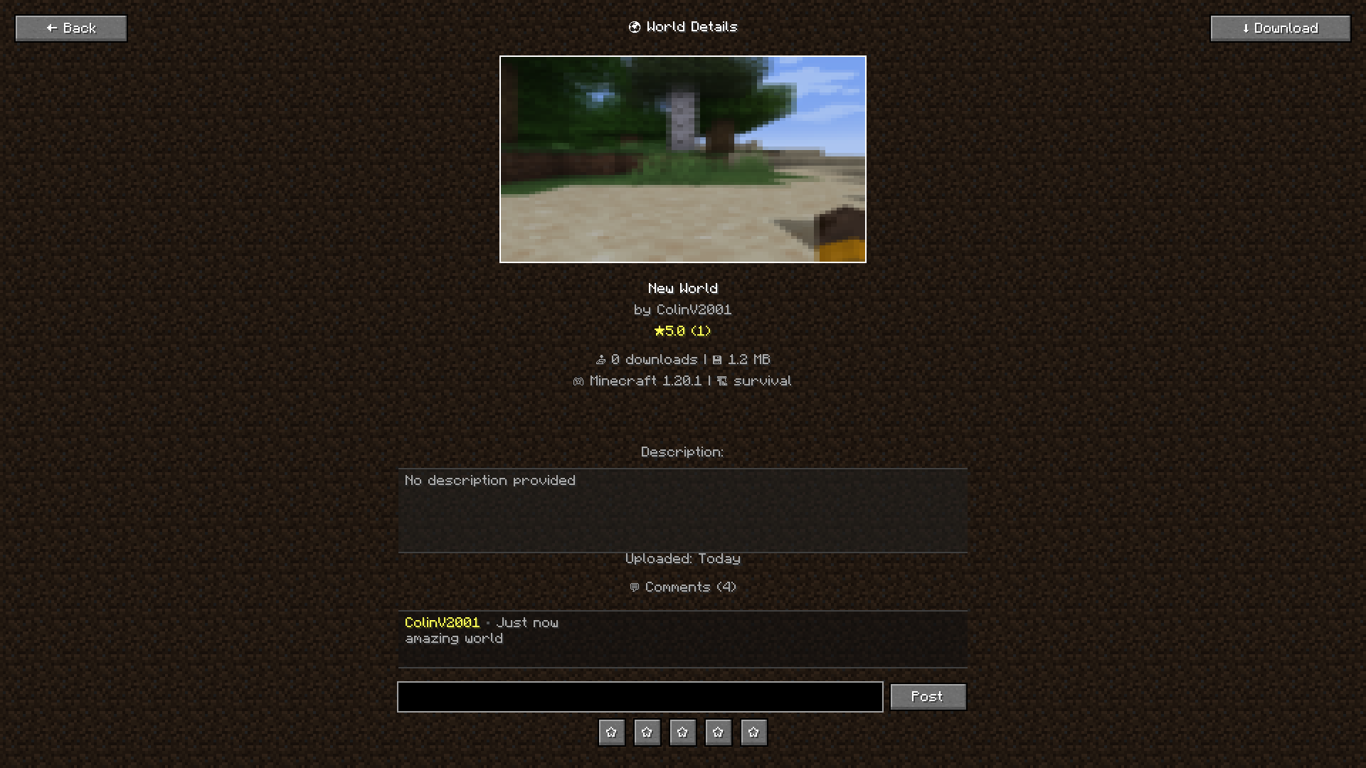 World Details Screen