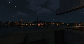  Medieval city panorama at night