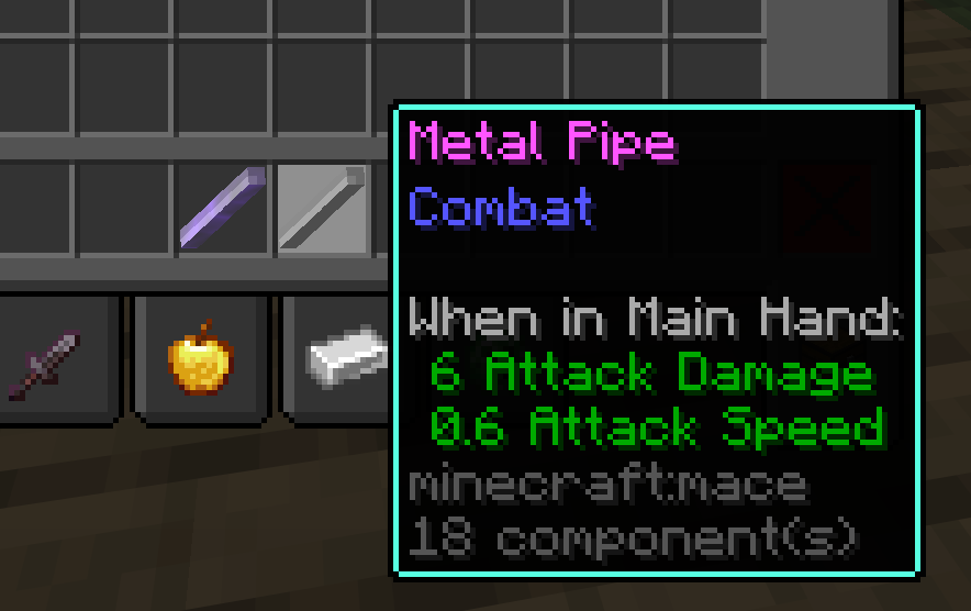 Enchanted and unenchanted metal pipe in inventory