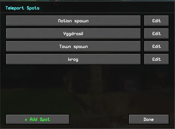 Teleport Spots menu
