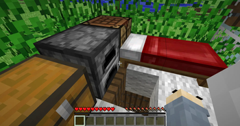 Old chest, furnace, bed