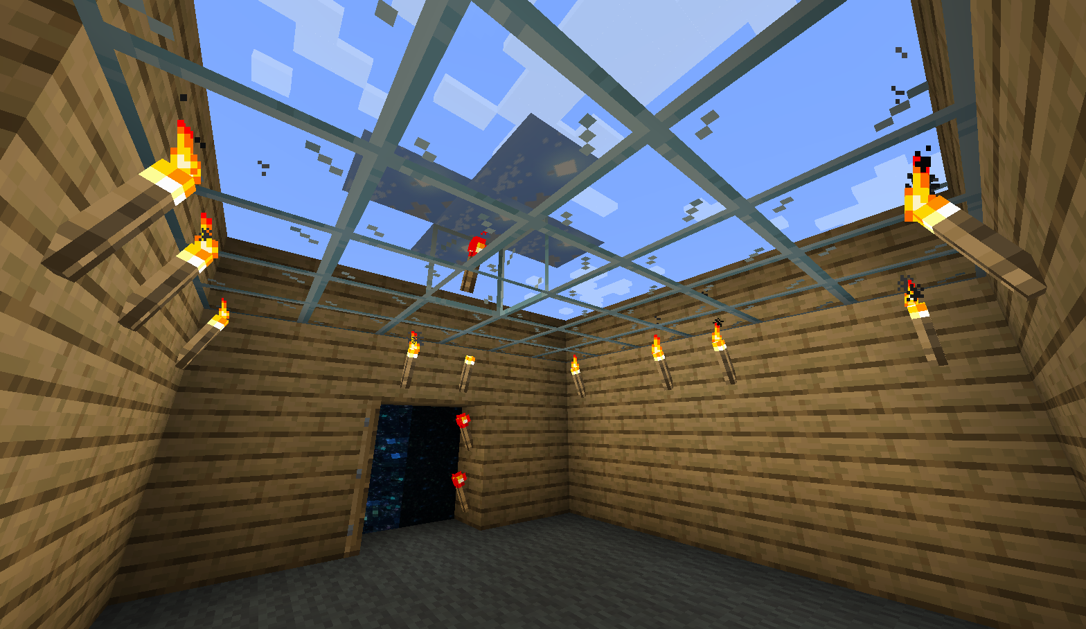 Underground house with sky, some blocks of sky have been disabled with a redstone torch