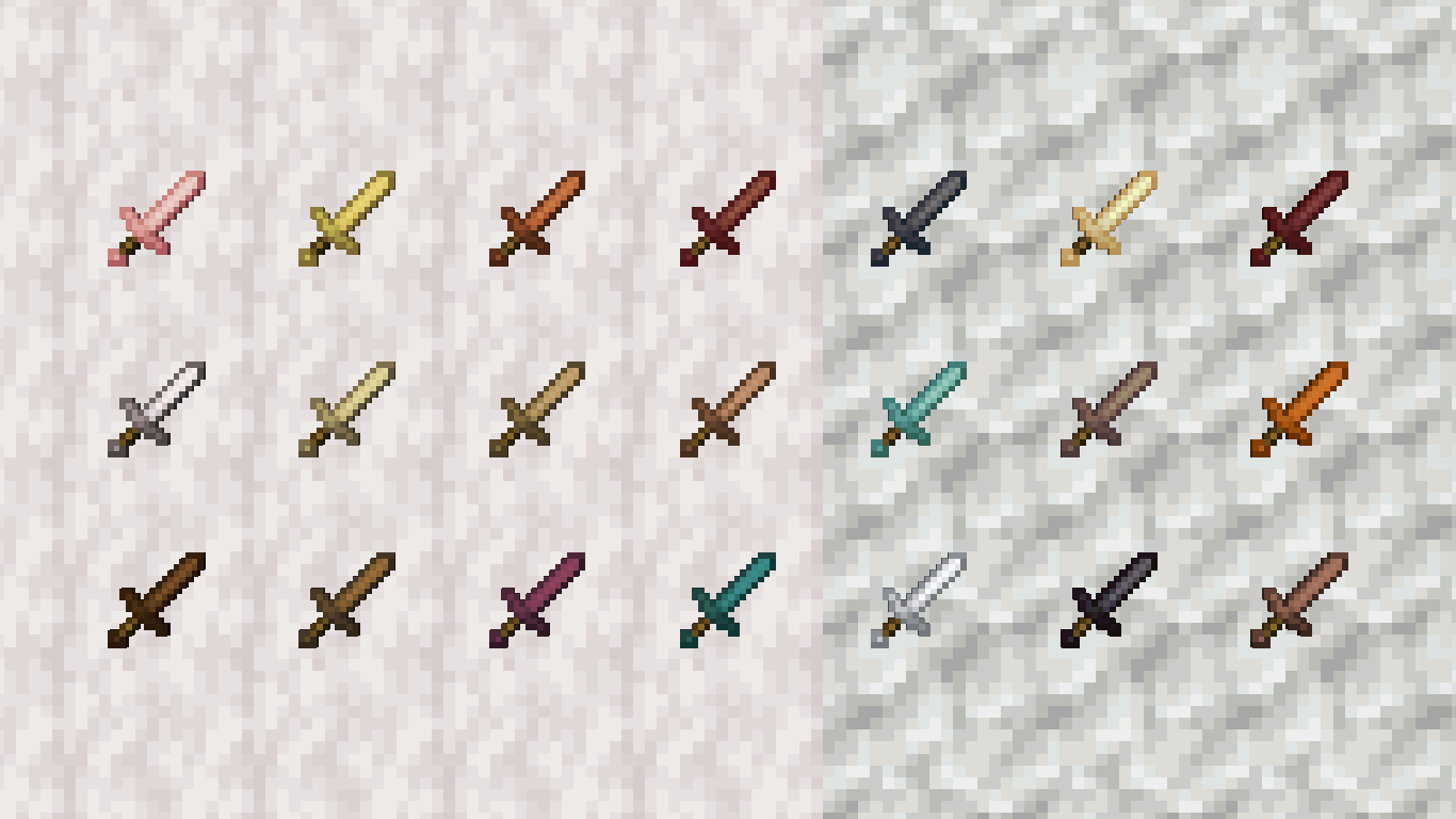 Some of the tool variants added by the datapack