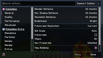 Video Settings with Embeddium in Forge 1.20.1