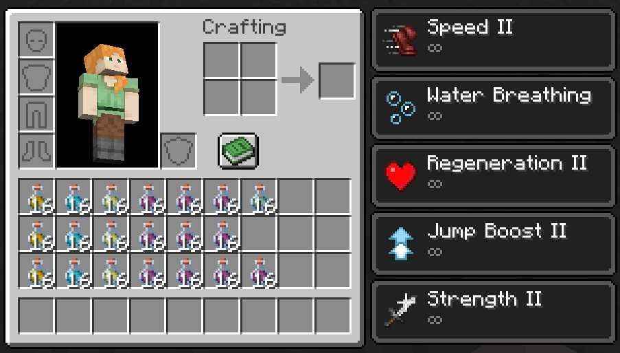 Stackable potions and permanent effects.