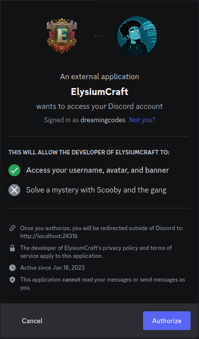 Discord browser link screen