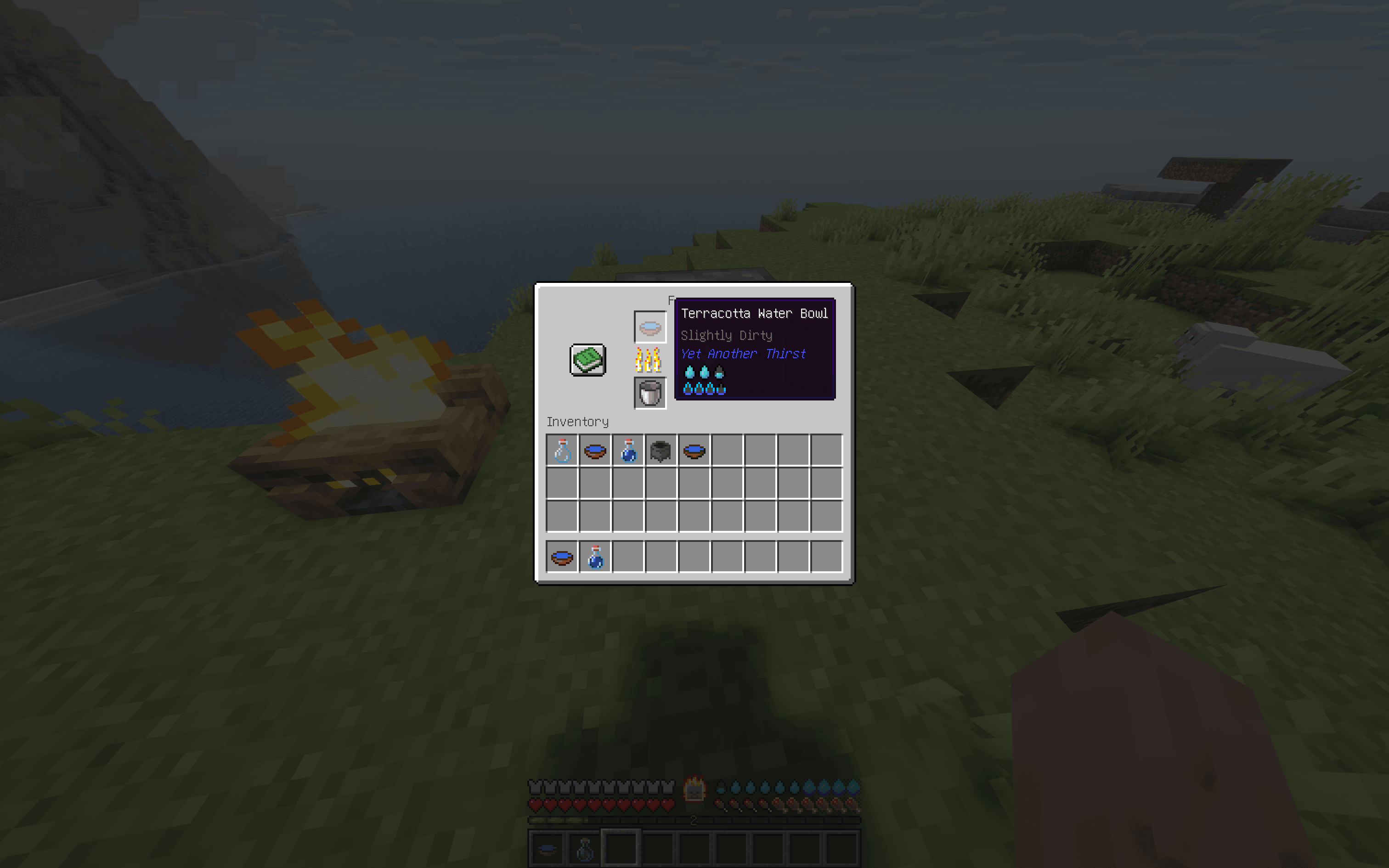 A screenshot of the Furnace UI showing a Clay Bowl hovered in the input slot, with its item tooltip visible, before being fired into a Terracotta Bowl.