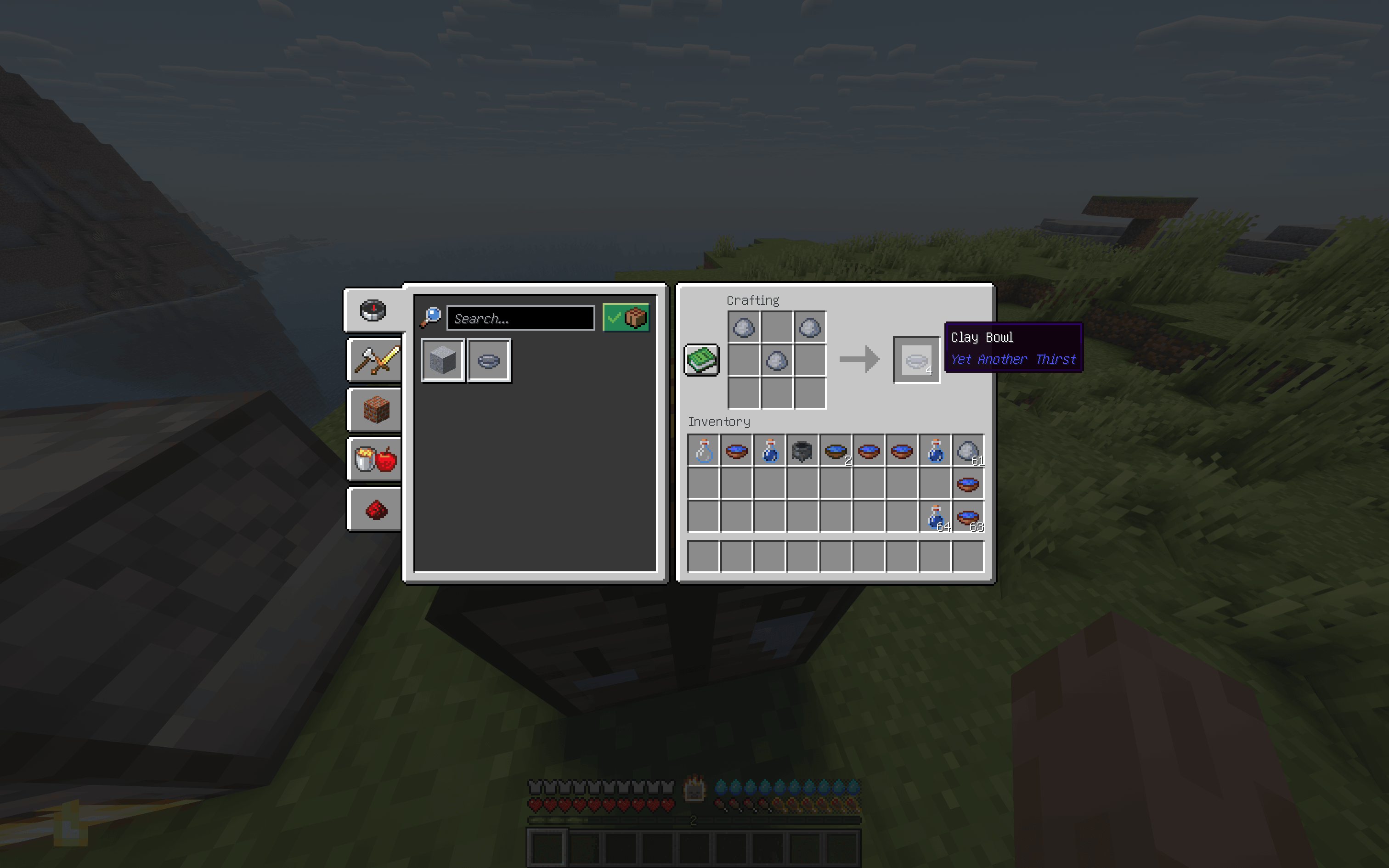 A screenshot of the Crafting Table UI showing the recipe to craft a Clay Bowl from clay balls.