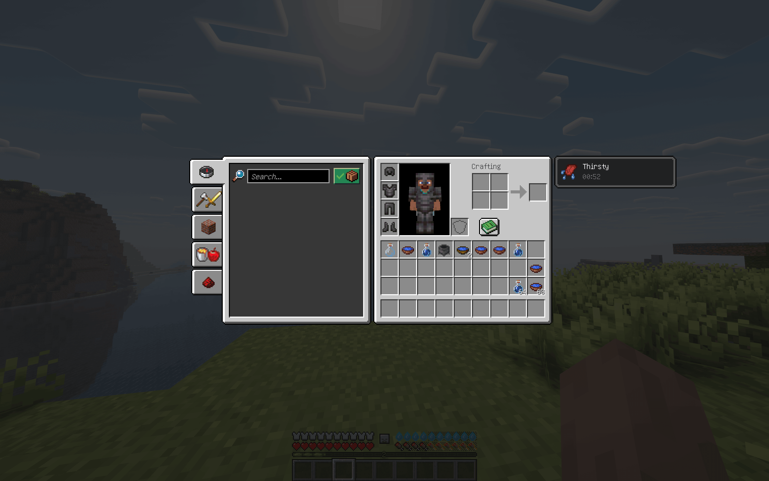 A screenshot of the player's inventory/status screen showing the active Thirsty effect icon with its brown color and timer.