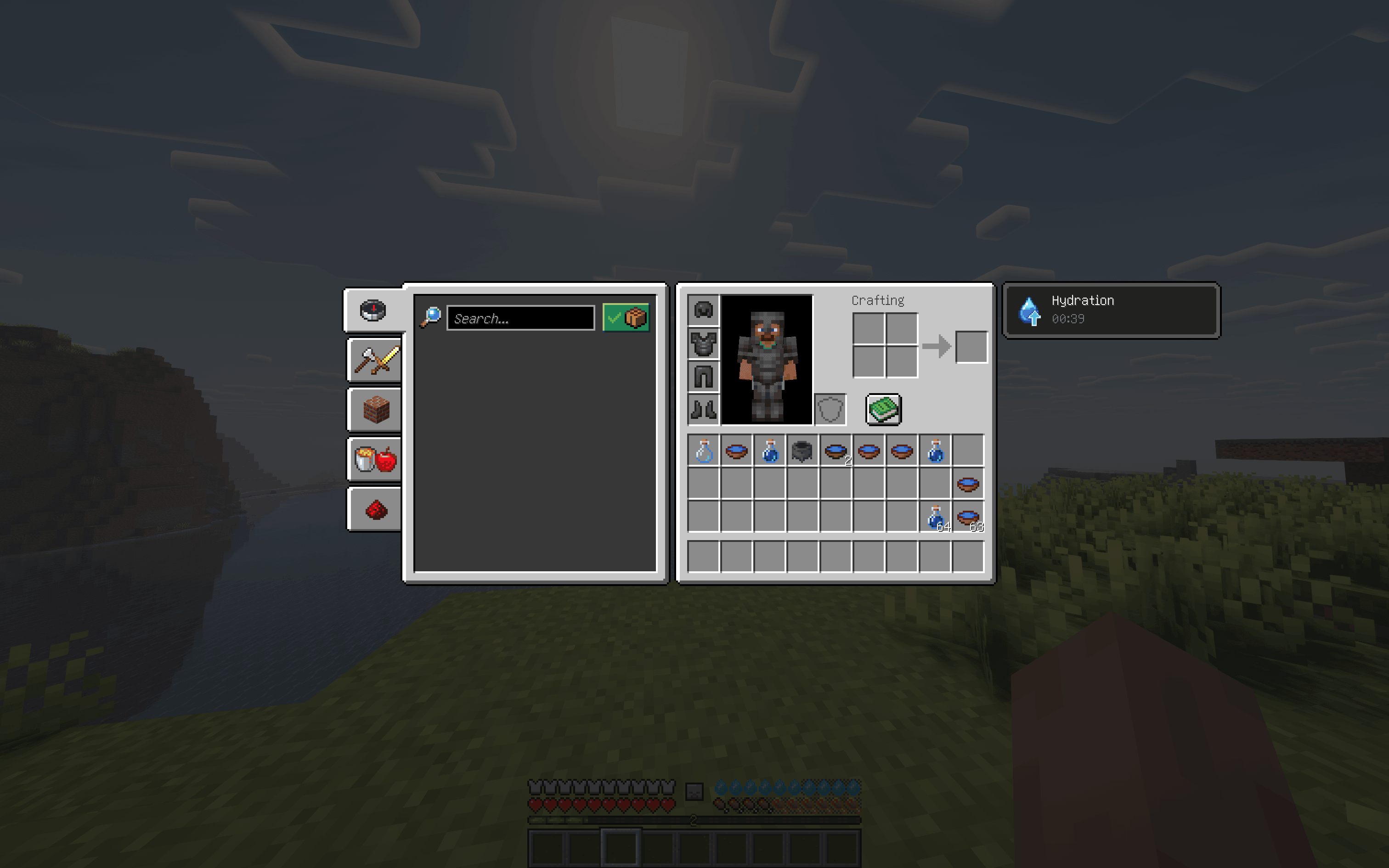 A screenshot of the player's inventory/status screen showing the active Hydration effect icon with its blue color and timer.