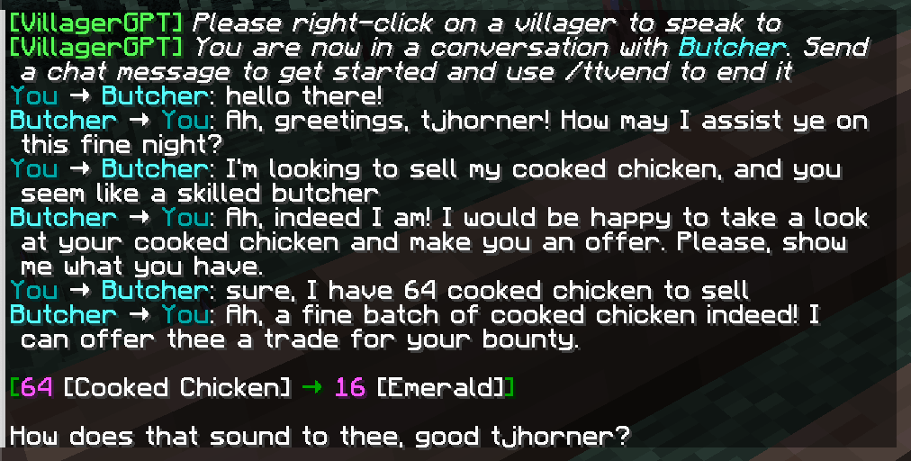 An example conversation with a butcher villager
