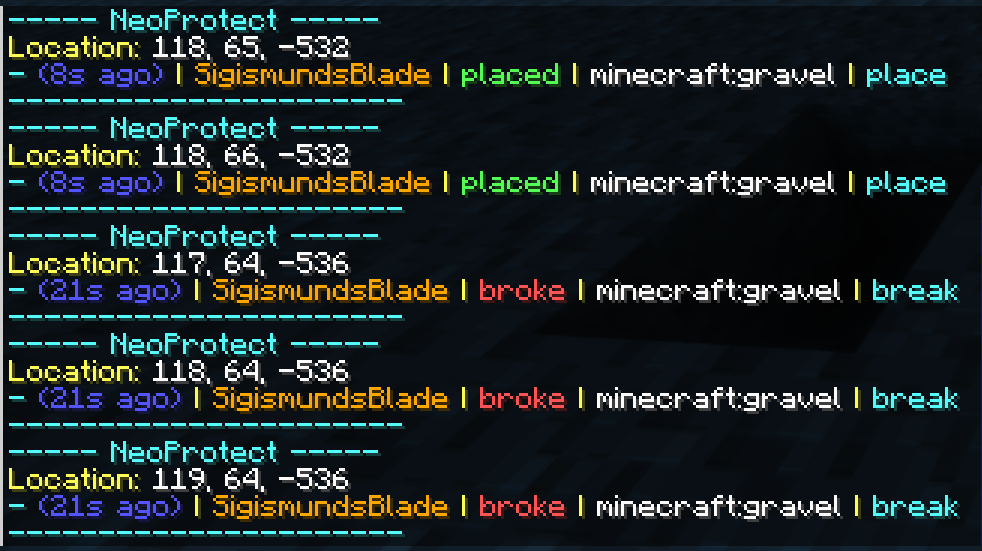 Break and place logs in chat