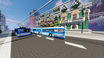 Customized trolleybuses in the city.